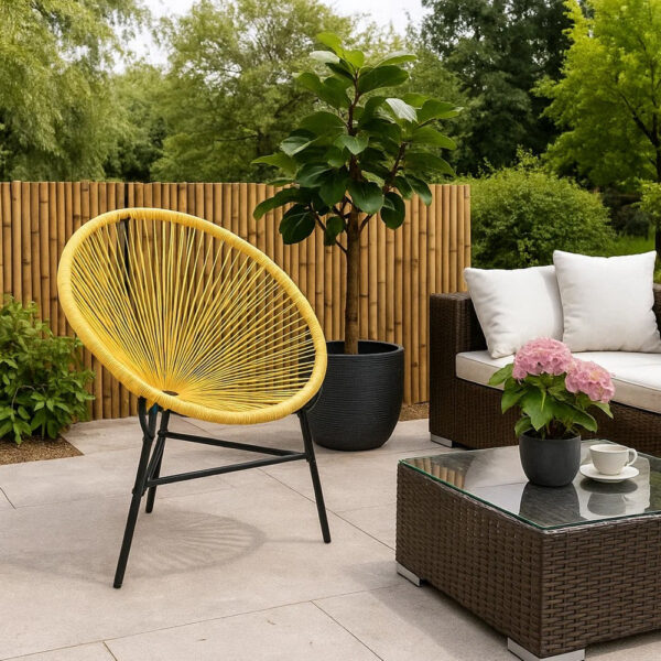 Jackie Outdoor Acapulco Chair, BeigePoly Rattan, Powder Coated Steel