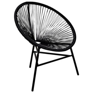 Outdoor Chair, BlackPoly Rattan, Powder Coated Steel, Round Shape