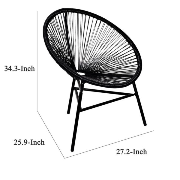 Outdoor Chair, BlackPoly Rattan, Powder Coated Steel, Round Shape