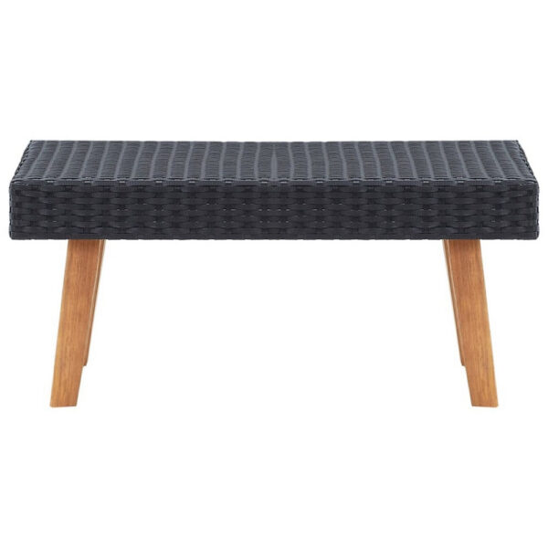 Keina Outdoor Coffee Table, Black Faux Rattan, Brown Wood, Square 28 Inch