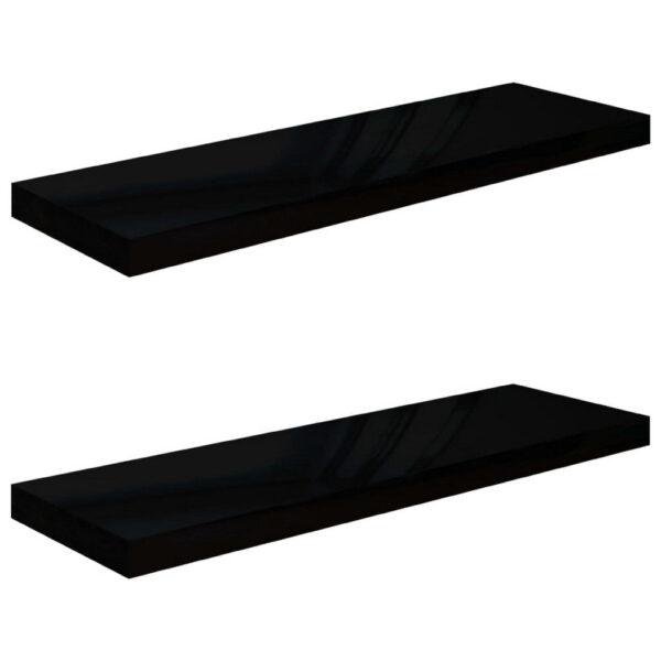Zyno Wall Shelf Set of 2, Glossy Black MDF Body, Modern Design, 32 Inch
