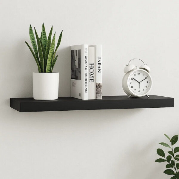 Zyno Wall Shelf, 32 Inch, Matte Black MDF Body, Modern Design