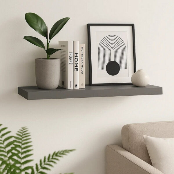 Zyno Wall Shelf, 32 Inch, Matte Gray MDF Body, Modern Design