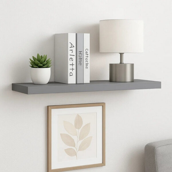Zyno Wall Shelf, 32 Inch, Matte Gray MDF Body, Modern Design