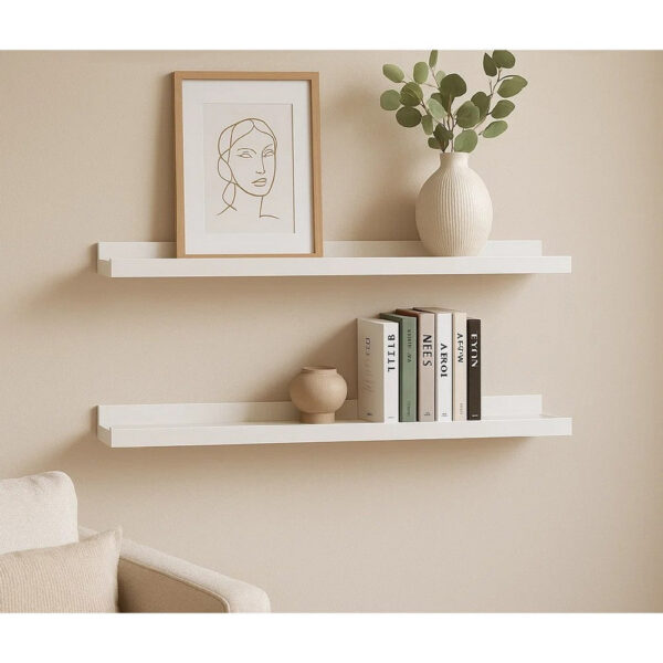 Yuli Wall Shelf Set of 2, Raised Ledge Design, Classic White 32 Inch