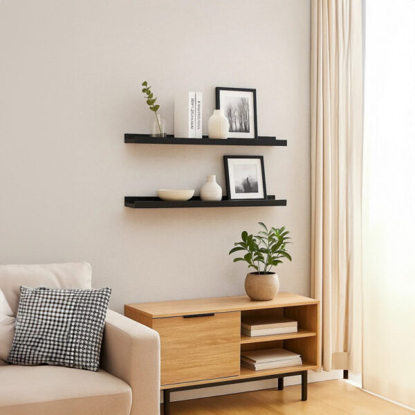 Yuli Wall Shelf Set of 2, Raised Ledge Design, Classic Black 32 Inch