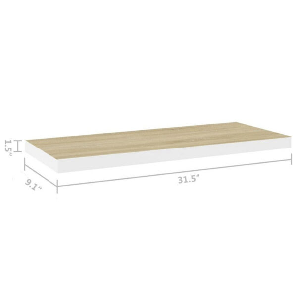 Zyno Wall Shelf, 32 Inch, Natural White and Oak Brown Finish