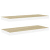 Zyno Wall Shelf Set of 2, 32 Inch Natural White and Oak Brown Finish