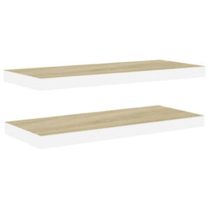 Zyno Wall Shelf Set of 2, 32 Inch Natural White and Oak Brown Finish