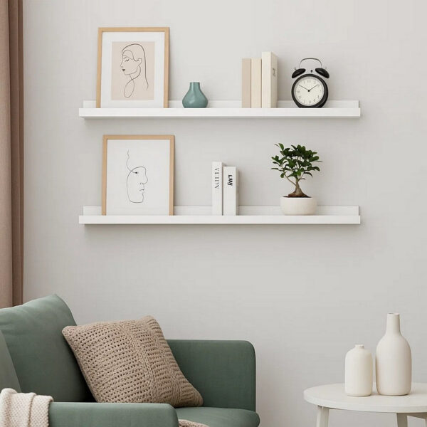 Yuli Wall Shelf Set of 2, Contemporary White, Raised Ledge Design 32 Inch