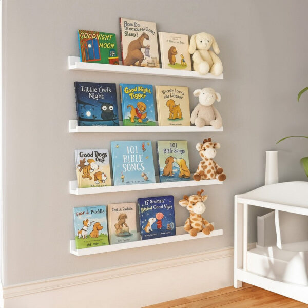 Yuli Wall Shelf Set of 4, Contemporary White, Raised Ledge Design 32 Inch