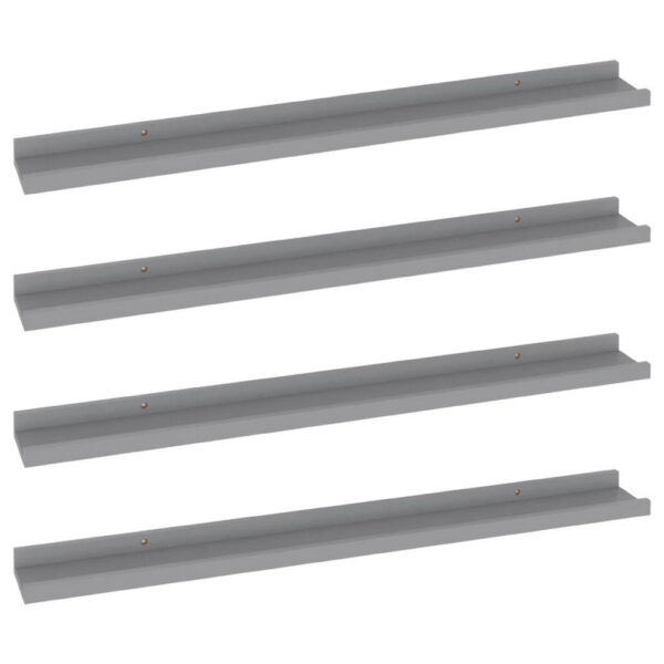 Yuli Wall Shelf Set of 4, Contemporary Gray, Raised Ledge Design 32 Inch