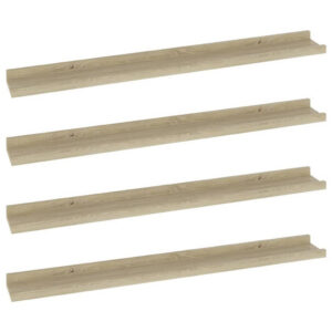 Yuli Wall Shelf Set of 4, Farmhouse Brown, Raised Ledge Design 32 Inch
