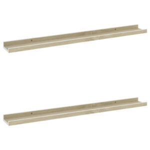 Yuli Wall Shelf Set of 2, Farmhouse Brown White, Raised Ledge Design 32 Inch