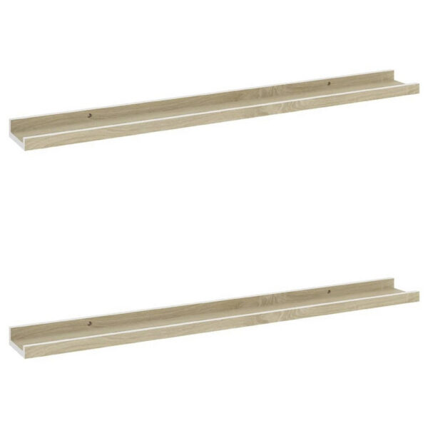 Yuli Wall Shelf Set of 2, Farmhouse Brown White, Raised Ledge Design 32 Inch