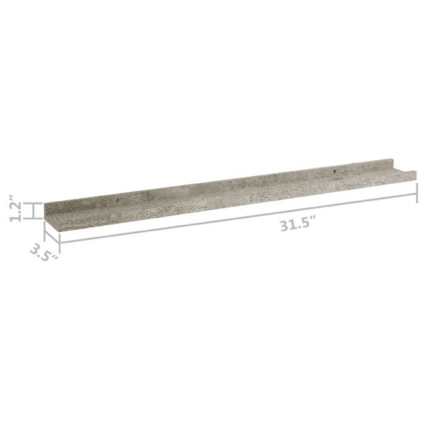 Yuli Wall Shelf Set of 2, Concrete Gray, Raised Ledge Design 32 Inch