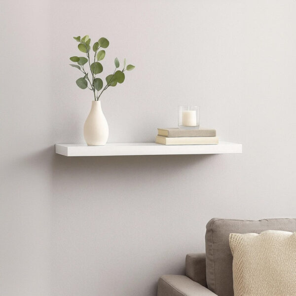 Zyno Floating Wall Shelf, 35 Inch, Glossy White MDF Body