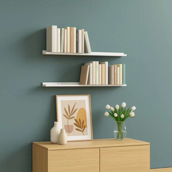 Novia Wall Shelf Set of 2, Sleek Modern White Frame, 45 Inch
