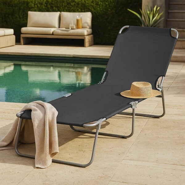 Joanna Sun Lounger Chaise, Gray Fabric, Powder-Coated Steel, 74 Inch