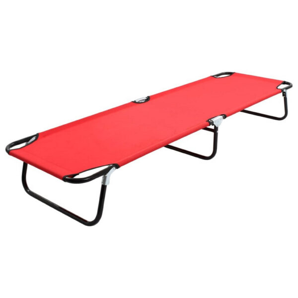 Outdoor Chaise Lounger, Red Polyester, Black Powder-Coated Steel, 75 Inch