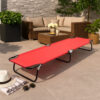 Outdoor Chaise Lounger, Red Polyester, Black Powder-Coated Steel, 75 Inch