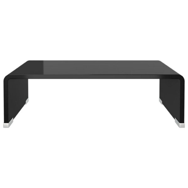 39 Inch TV Stand, Black Tempered Glass, High-Gloss Finish, C Shape