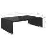 39 Inch TV Stand, Black Tempered Glass, High-Gloss Finish, C Shape