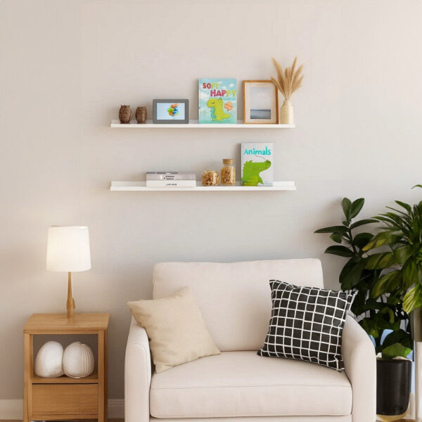 Yuli Modern Wall Shelf Set of 2, 39 Inch, White, Raised Ledge Design