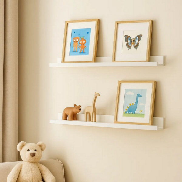 Yuli Modern Wall Shelf Set of 2, Raised Ledge Design, White MDF 39 Inch