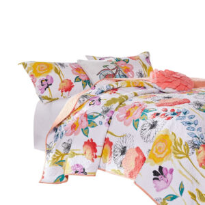 Mavi 5 Piece Reversible King Quilt Set, Spring Floral Print, Multicolor