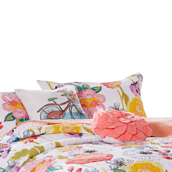 Mavi 5 Piece Reversible Full Quilt Set, Spring Floral Print, Multicolor