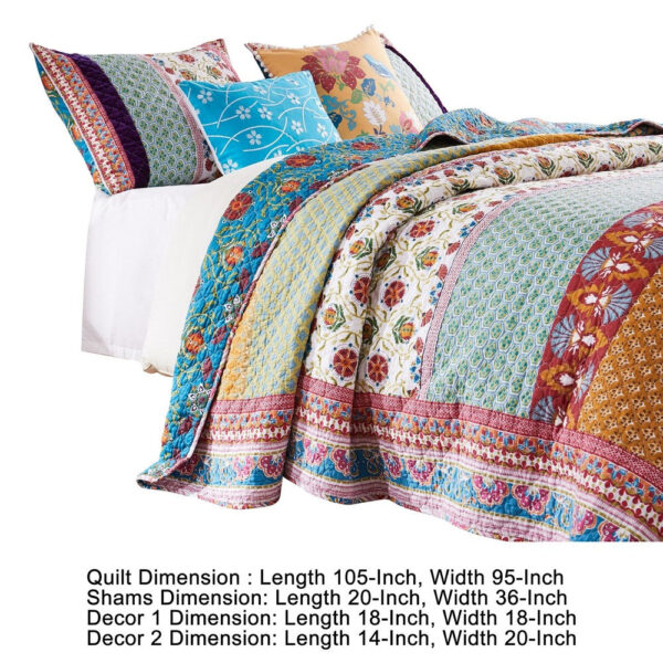 Sama 5 Piece Reversible King Quilt Set, Floral Print Patterns, Multicolor