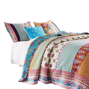 Sama 5 Piece Reversible Full Quilt Set, Floral Print Patterns, Multicolor