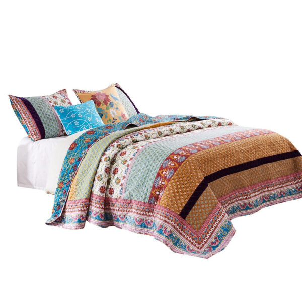 Sama 5 Piece Reversible Full Quilt Set, Floral Print Patterns, Multicolor