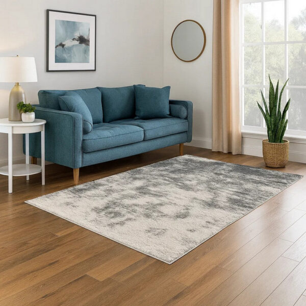 Pax 5 x 7 Modern Area Rug, Smoky Paint Design, Fabric, Medium, Cream, Gray