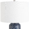 27 Inch Ceramic Table Lamp, Wavy Texture, Blue, Silver, White