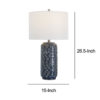 27 Inch Ceramic Table Lamp, Wavy Texture, Blue, Silver, White