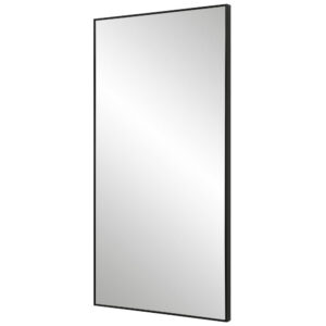 40 Inch Wood Wall Mirror, Rectangular Thin Frame, Black