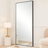 40 Inch Wood Wall Mirror, Rectangular Thin Frame, Black