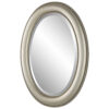 29 Inch Wood Wall Mirror, Beaded Oval Shape, Metallic Silver