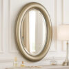 29 Inch Wood Wall Mirror, Beaded Oval Shape, Metallic Silver