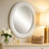 29 Inch Wood Wall Mirror, Beaded Oval Shape, White