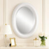 29 Inch Wood Wall Mirror, Beaded Oval Shape, White