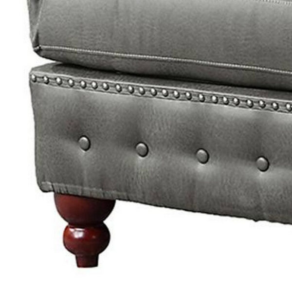 Simi 34 Inch Square Ottoman, Handcrafted Legs, Gray Vegan Faux Leather