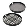 2 Piece Round Decorative Tray, Plastic Frame, Black and White Plaid Print