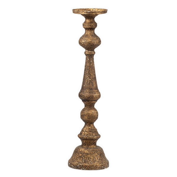 Mia 24 Inch Pillar Candle Holder, Antique Brass Metal, Turned Pedestal