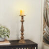 Mia 24 Inch Pillar Candle Holder, Antique Brass Metal, Turned Pedestal