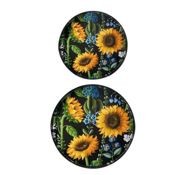 2 Piece Modern Decorative Trays, Round Plastic Frame, Sunflower Motifs