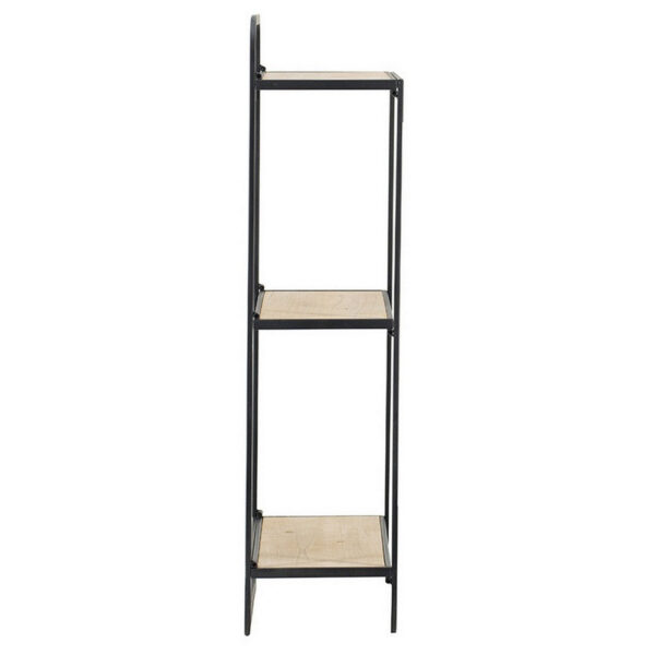 32 Inch Shelving Unit, Black Curved Iron Frame, Three Fir Wood Shelves
