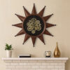 28 Inch Round Wall Clock, Sun Shaped Frame, Rich Brown, Bold Jet Black
